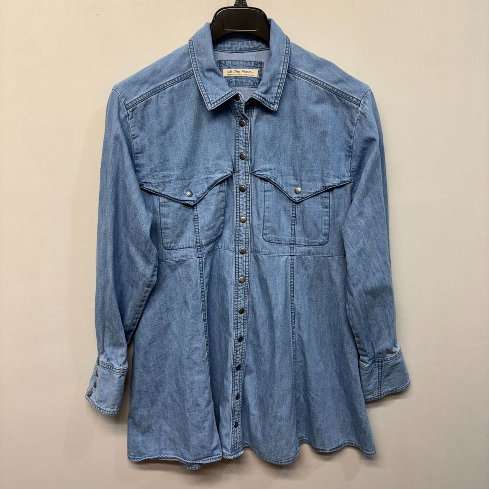 Free People We The Free Sammi Denim Mini Dress Size Medium Blue D060 -6